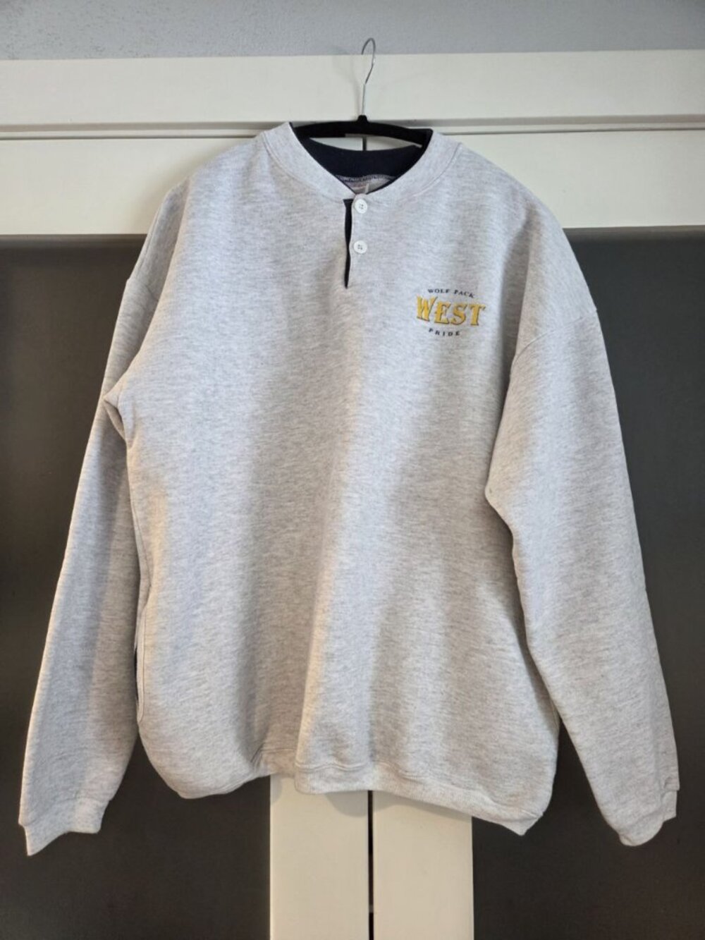 Vintage College House "Wolf Pack West Pride" Henley Sweatshirt with Pockets